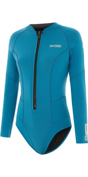 2025 Nyord Womens Solu Yulex 2/2mm Long Sleeve Front Zip Spring Shorty Wetsuit SOLWHL22001-CBL - Celestial Blue